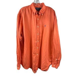 Ralph Lauren Men's Orange Long Sleeve Button-Down Shirt Size L silk Linen Blend
